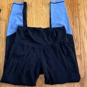 Adidas Black and Blue Women's Leggings